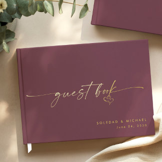 Modern Minimalist Wine Script Wedding Guest Book
