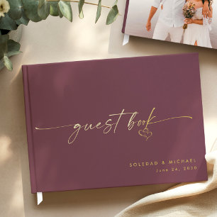 Modern Minimalist Wine Script Wedding Guest Book