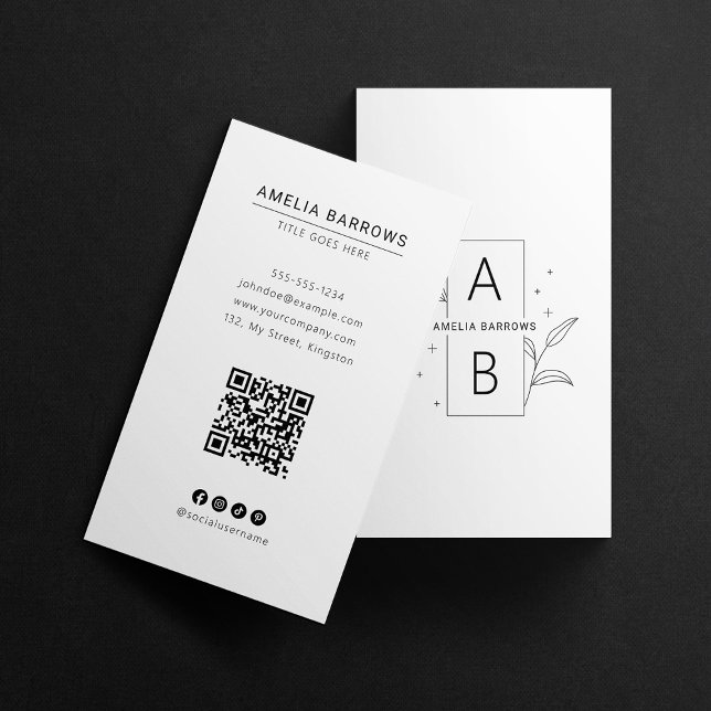 Modern Minimalist with Botanical Touch Qr Code Business Card (Creator Uploaded)