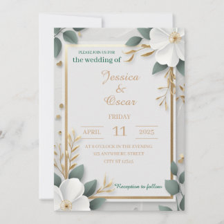Modern Minimalist with Gold Foil Details Wedding Invitation