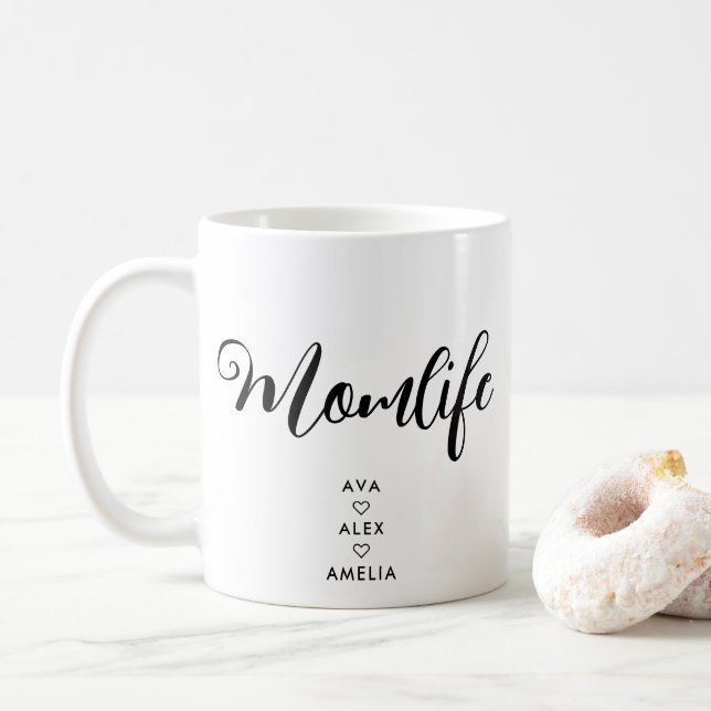 Modern Minimalist with names Mother's Day Momlife Coffee Mug (With Donut)