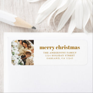 Modern Minimalist with Photo Gold Merry Christmas