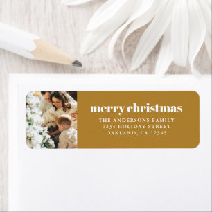 Modern Minimalist with Photo Gold Merry Christmas