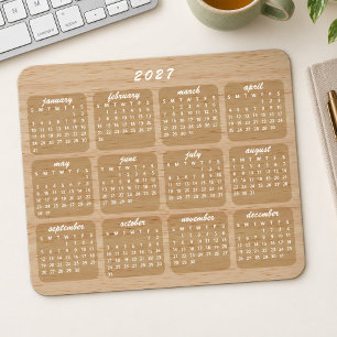 Modern Minimalist Woodgrain Style 2027 Calendar Mouse Pad