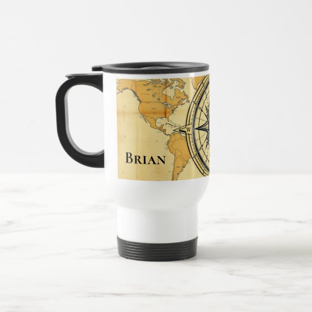 Modern Minimalist World Map Compass Aesthetic Travel Mug (Left)