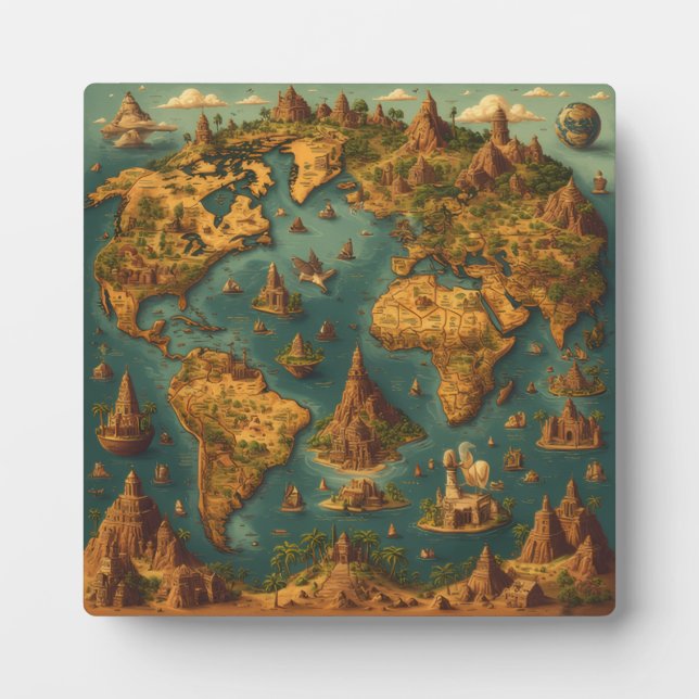 Modern Minimalist World Map Wall Art  Plaque (Front)
