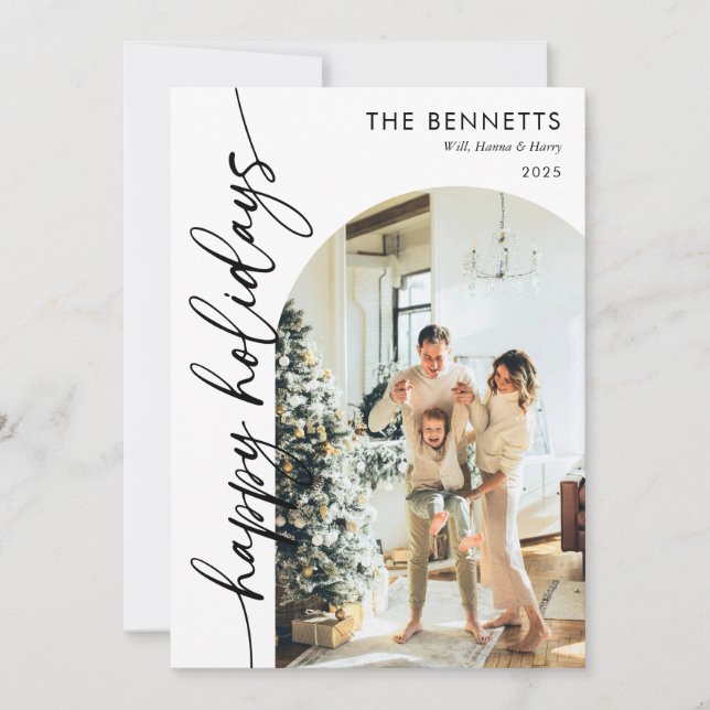 Modern Minimalist Year In Review Arch Photo Holiday Card (Front)