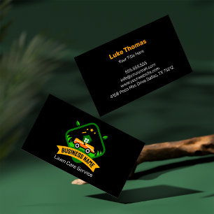 Modern Minimalist Yellow Green Lawn Mowing Logo Business Card