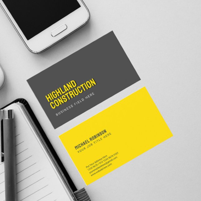 Modern Minimalist Yellow on Dark Grey | Sans Serif Business Card (Creator Uploaded)