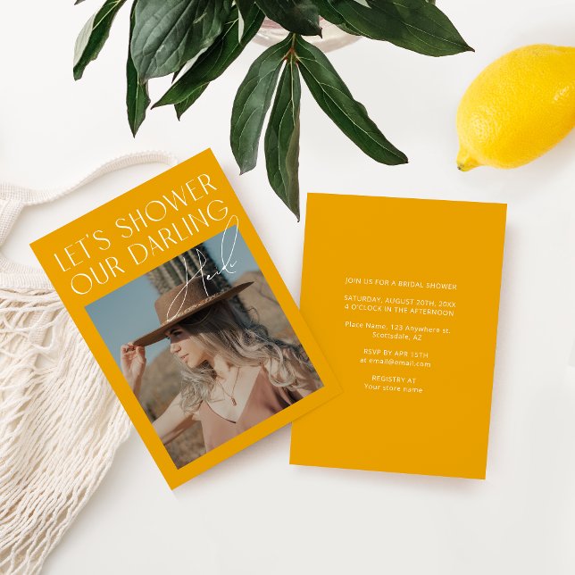 Modern Minimalist Yellow Photo Bridal Shower Invitation (Creator Uploaded)