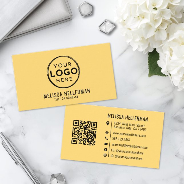 Modern Minimalist Yellow Professional Logo QR Code Business Card (Modern Minimalist Yellow Professional Logo QR Code Business Card)