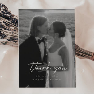 Modern Minimalistic 2-Photo Script Wedding Thank You Card