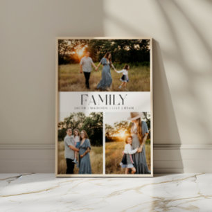 Modern Minimalistic 3 Photo Family Keepsake Poster