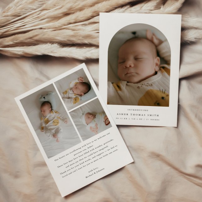 Modern Minimalistic 4-Photo Arch Baby Birth Announcement (Creator Uploaded)