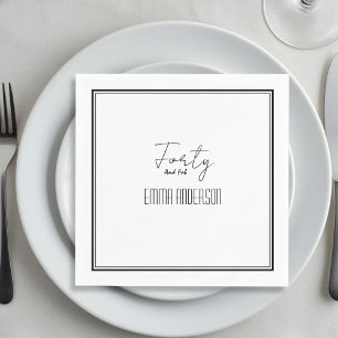 Modern Minimalistic Black Customisable text White Napkin