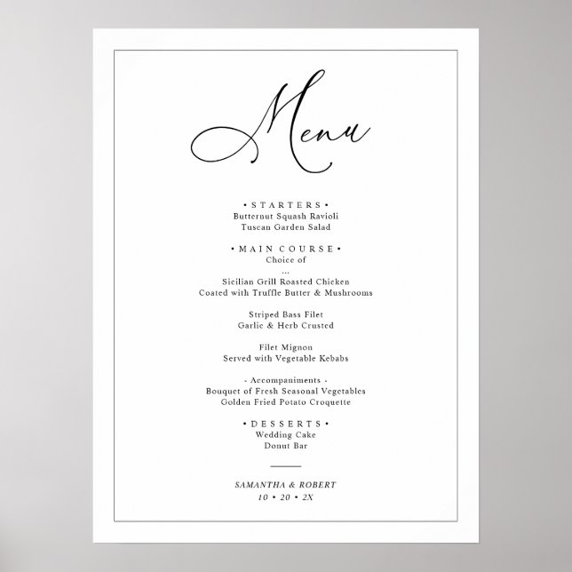 Modern Minimalistic Black & White Menu Sign (Front)