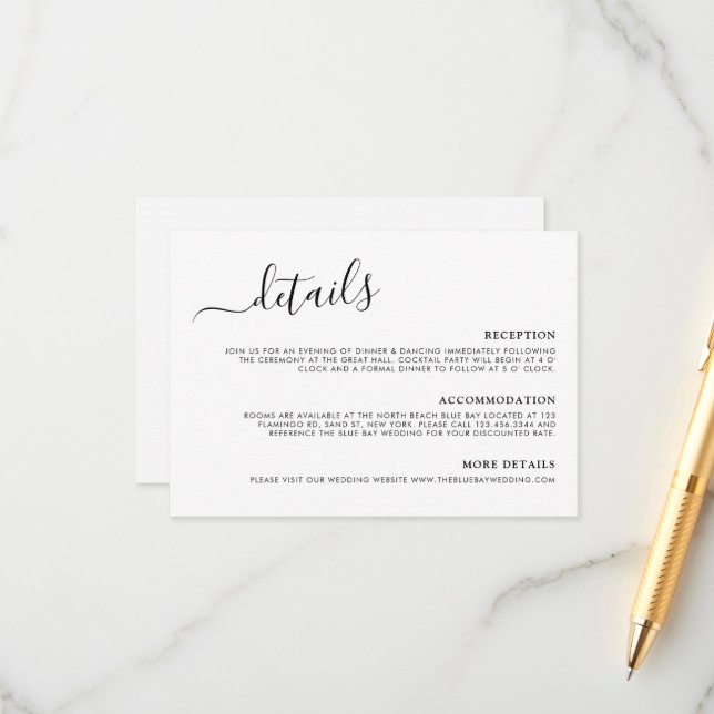 Modern Minimalistic Calligraphy Wedding Details Enclosure Card (Front/Back In Situ)