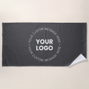 Modern Minimalistic Company Logo/any Image Grey Beach Towel