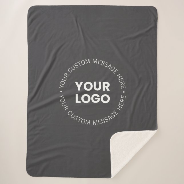 Modern Minimalistic Company Logo/any Image | Grey  Sherpa Blanket (Front)