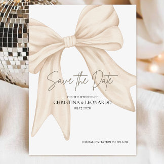 Modern Minimalistic Coquette Bow Beige Wedding Save The Date