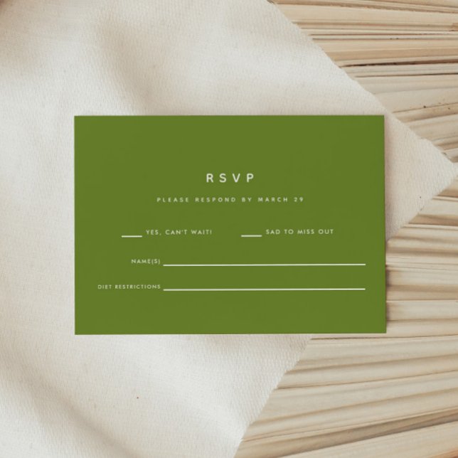 Modern Minimalistic Dark Olive Green Wedding RSVP Card (Creator Uploaded)