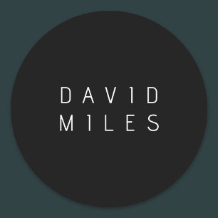Modern Minimalistic Editable Name Black & White Classic Round Sticker