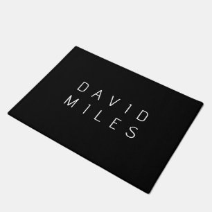 Modern Minimalistic Editable Name   Black & White Doormat