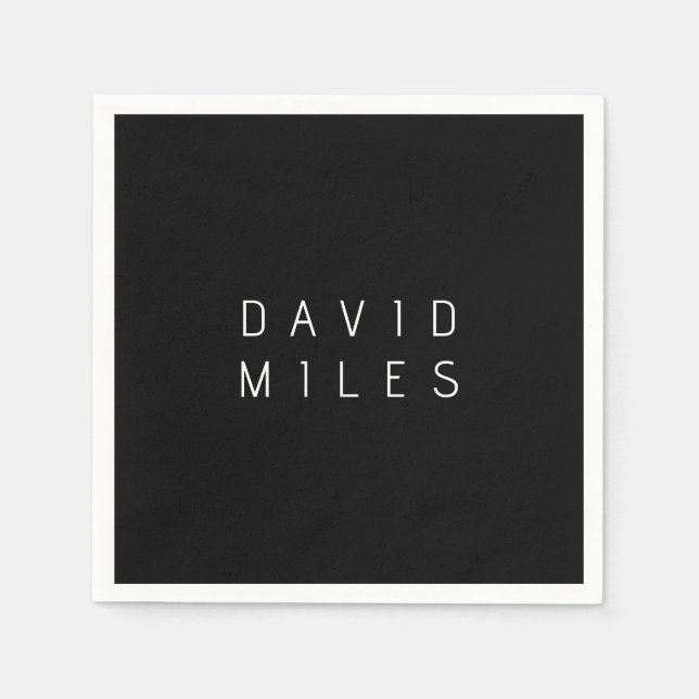 Modern Minimalistic Editable Name | Black & White Napkin (Front)