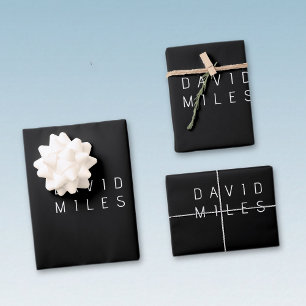 Modern Minimalistic Editable Name   Black & White Wrapping Paper Sheet