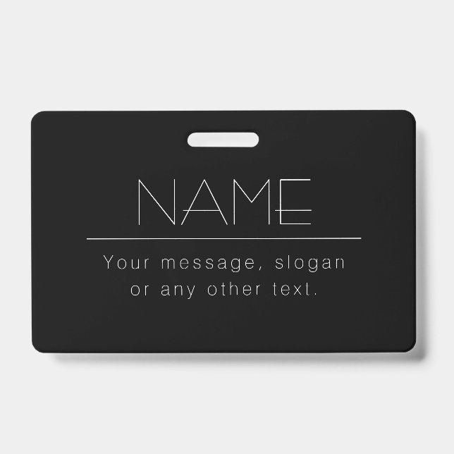 Modern Minimalistic Editable Text | Black & White ID Badge (Front)