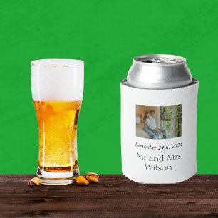 Modern Minimalistic Elegant Photo wedding Can Cooler