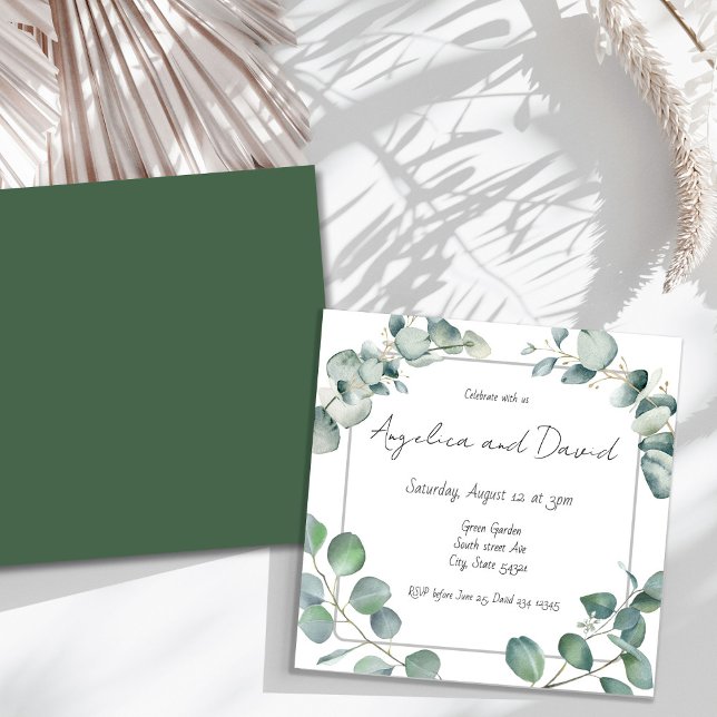 Modern minimalistic green eucaluptus Wedding Invitation (Creator Uploaded)