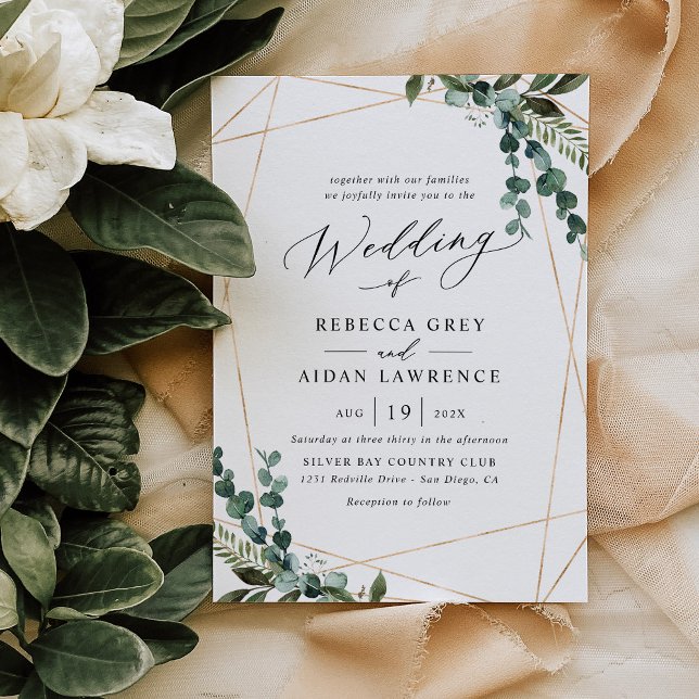 Modern Minimalistic Greenery Gold Wedding Invitation (Creator Uploaded)