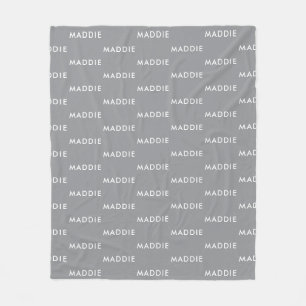 Modern Minimalistic Grey Personalised Name Fleece Blanket