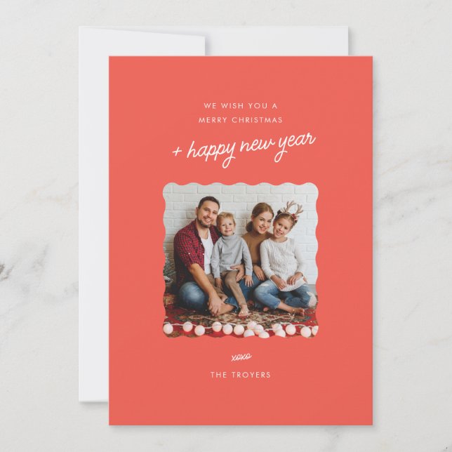 Modern Minimalistic Holiday Photo Card Wavy Border (Front)