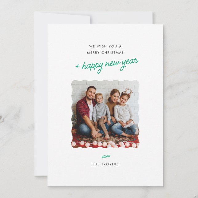 Modern Minimalistic Holiday Photo Card Wavy Border (Front)