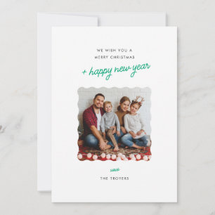 Modern Minimalistic Holiday Photo Card Wavy Border