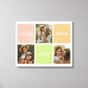 Modern Minimalistic "Love You Mum" 3-Photo Custom Canvas Print