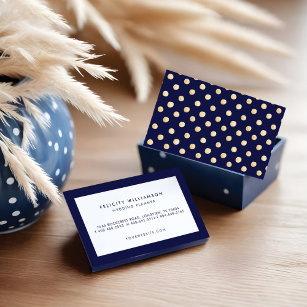 Modern Minimalistic Navy Blue & Gold Polka Dot Business Card