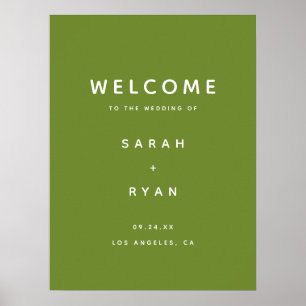 Modern Minimalistic Olive Green Wedding Welcome Poster