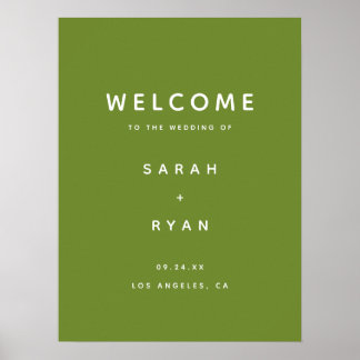 Modern Minimalistic Olive Green Wedding Welcome Poster