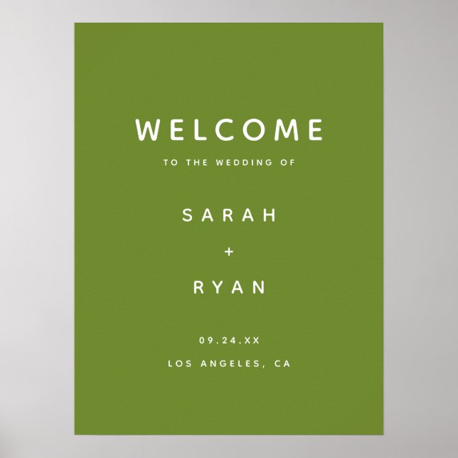 Modern Minimalistic Olive Green Wedding Welcome Poster (Front)