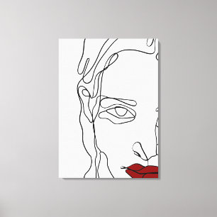 Modern minimalistic one-line drawing face canvas print