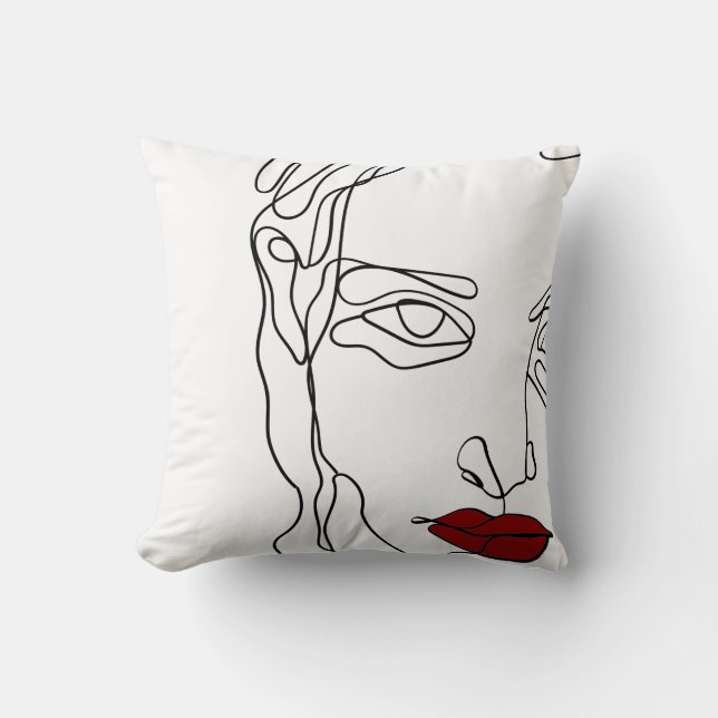 Modern minimalistic one-line drawing face cushion (Front)