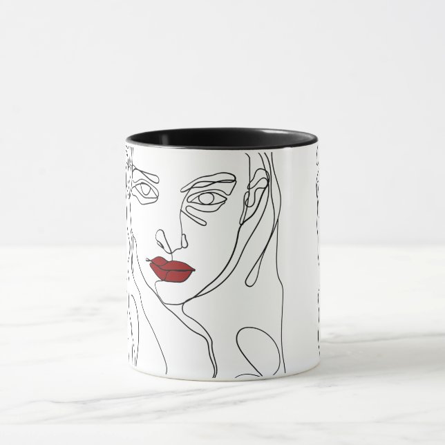Modern minimalistic one-line drawing face mug (Center)