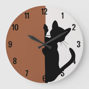 Modern Minimalistic Peeking Kitty Cat Large Clock