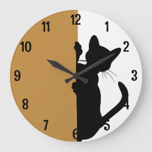 Modern Minimalistic Peeking Kitty Cat - Yellow Large Clock