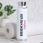 Modern Minimalistic Script Wedding Bridal Party Water Bottle<br><div class="desc">Thank your bridal party with these practical Personalised Bridal Party Water Bottles! Perfect to bring on the bachelorette trip weekend! Title can be altered to any text including Jr. Bridesmaid,  Maid of Honour,  Matron of Honour and Flower Girl.  Different colour options available.</div>