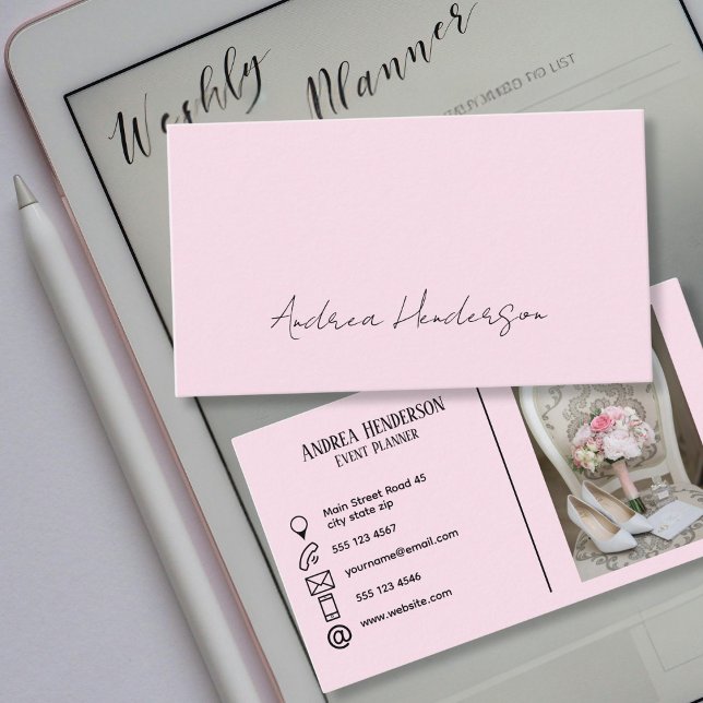 Modern minimalistic soft light pink contacts photo business card (Creator Uploaded)