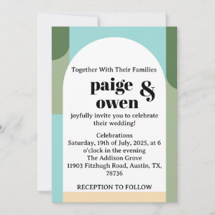 Modern Minimalistic Wedding Invite Blue + Green